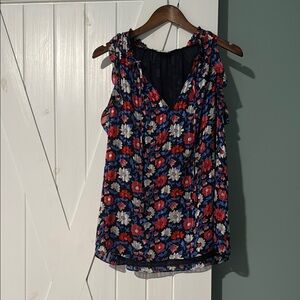 Floral Sleeveless Top - Red, Blue, White